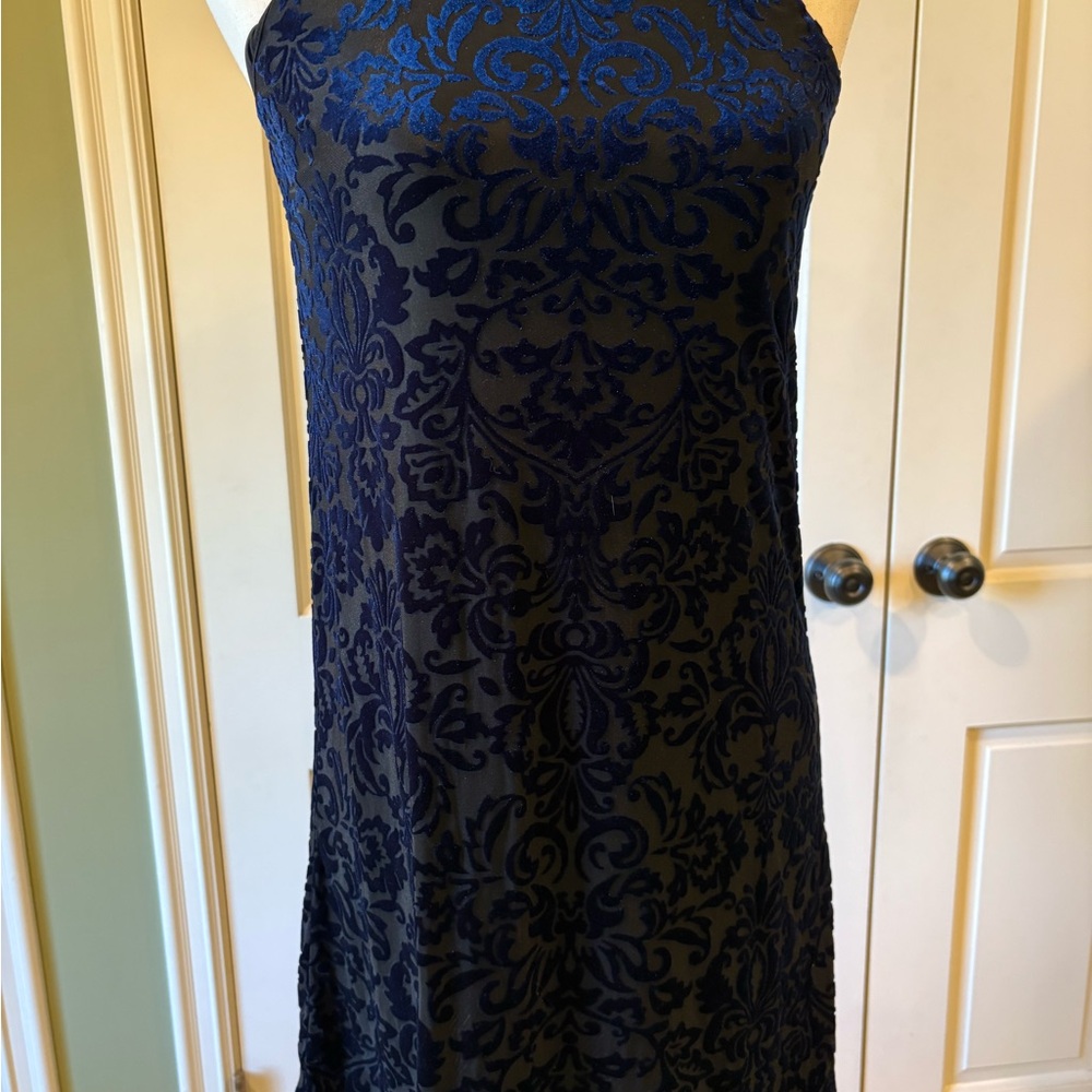 love...ady Blue and Black Velvety Sheath Mini Dress
